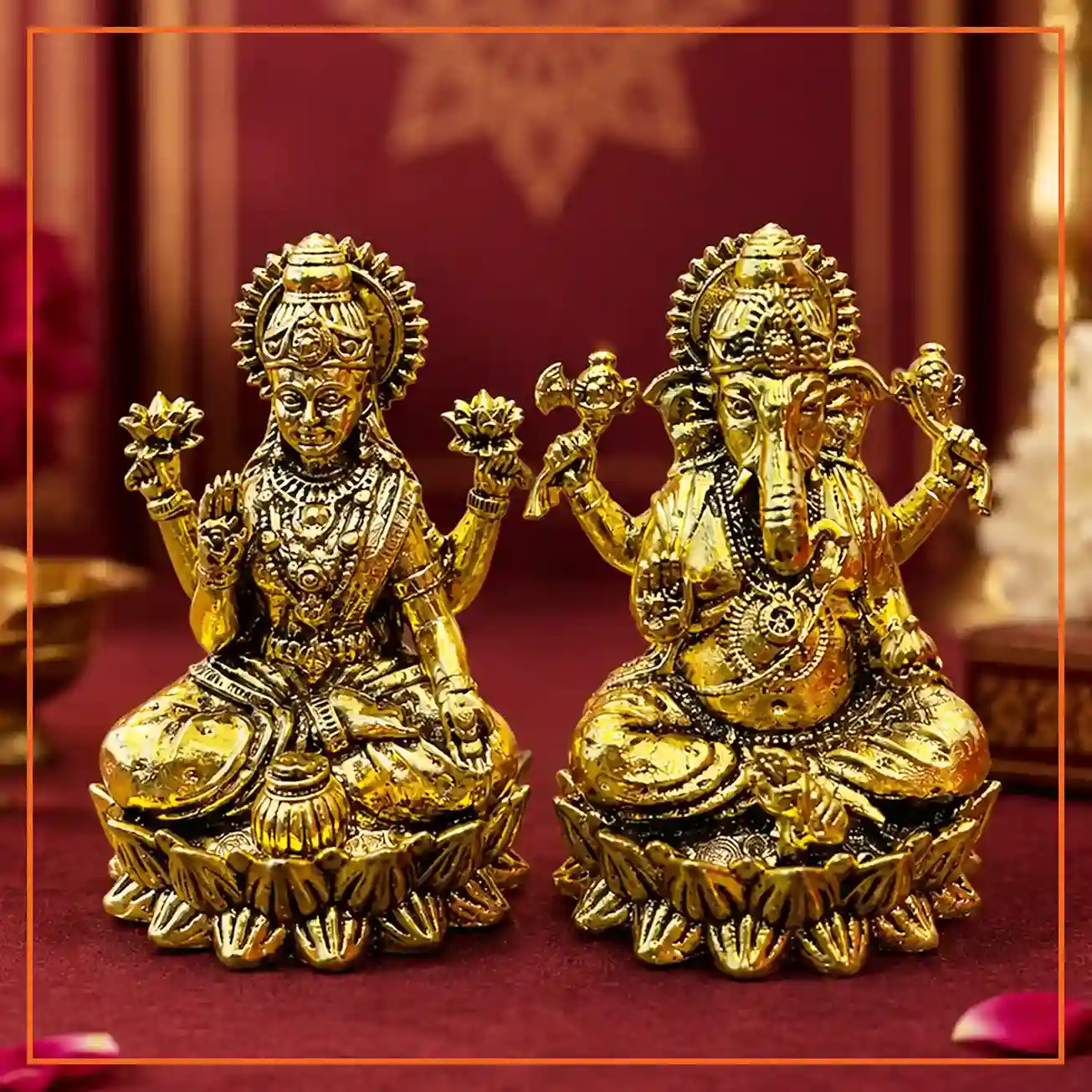 Lakshmi Ganesha Brass Set On Lotus Base | 7 cm
